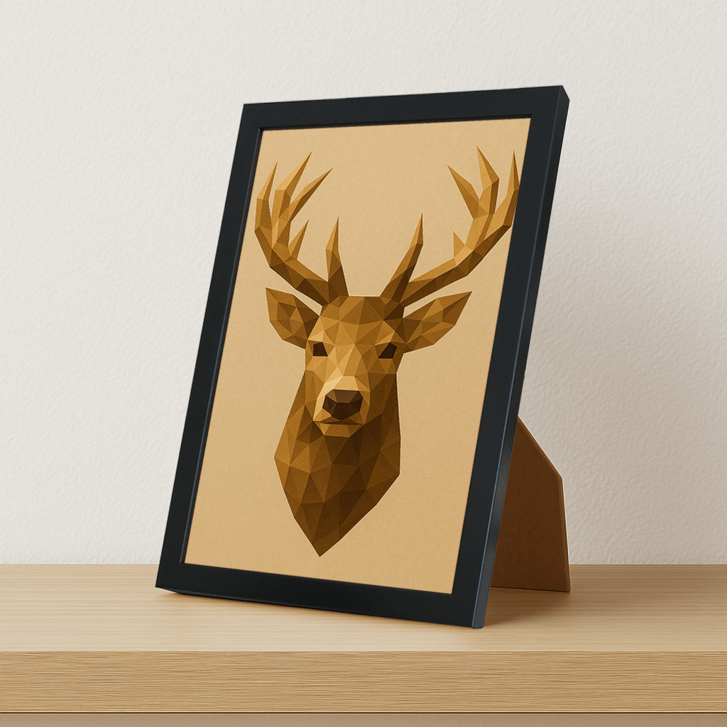 Cervo Poly Art stampato su forex, cornice portafoto nero, misura 21x29.7