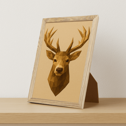 Cervo Poly Art stampato su forex, cornice portafoto legno, misura 21x29.7