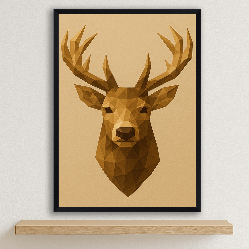 Cervo Poly Art stampato su forex, cornice nero, disponibile in 30x40, 40x50 e 50x70 cm