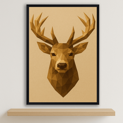 Cervo Poly Art stampato su forex, cornice nero, disponibile in 30x40, 40x50 e 50x70 cm