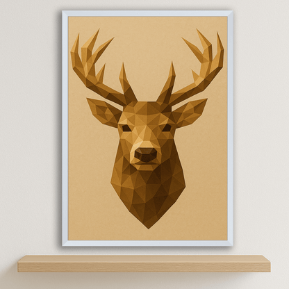 Cervo Poly Art stampato su forex, cornice bianco, disponibile in 30x40, 40x50 e 50x70 cm