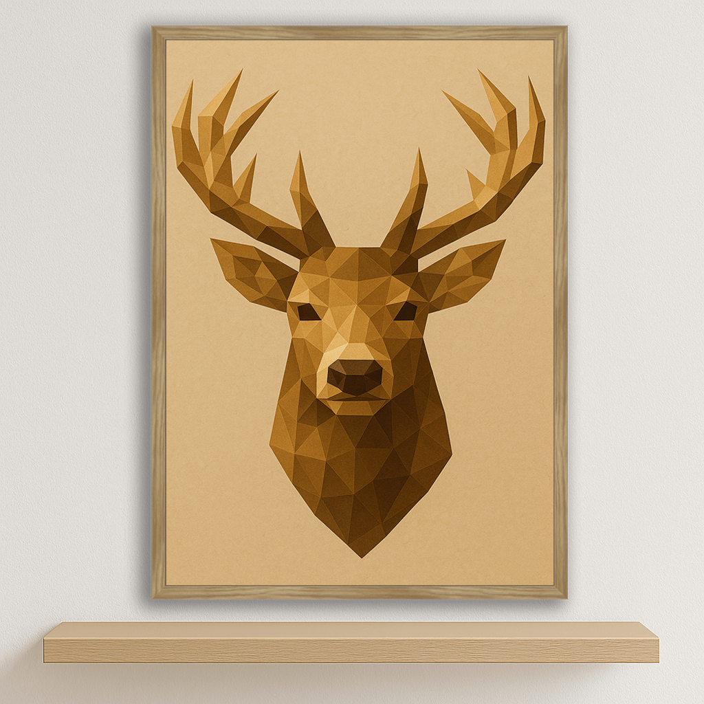 Cervo Poly Art stampato su forex, cornice legno, disponibile in 30x40, 40x50 e 50x70 cm