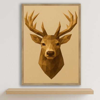 Cervo Poly Art stampato su forex, cornice legno, disponibile in 30x40, 40x50 e 50x70 cm