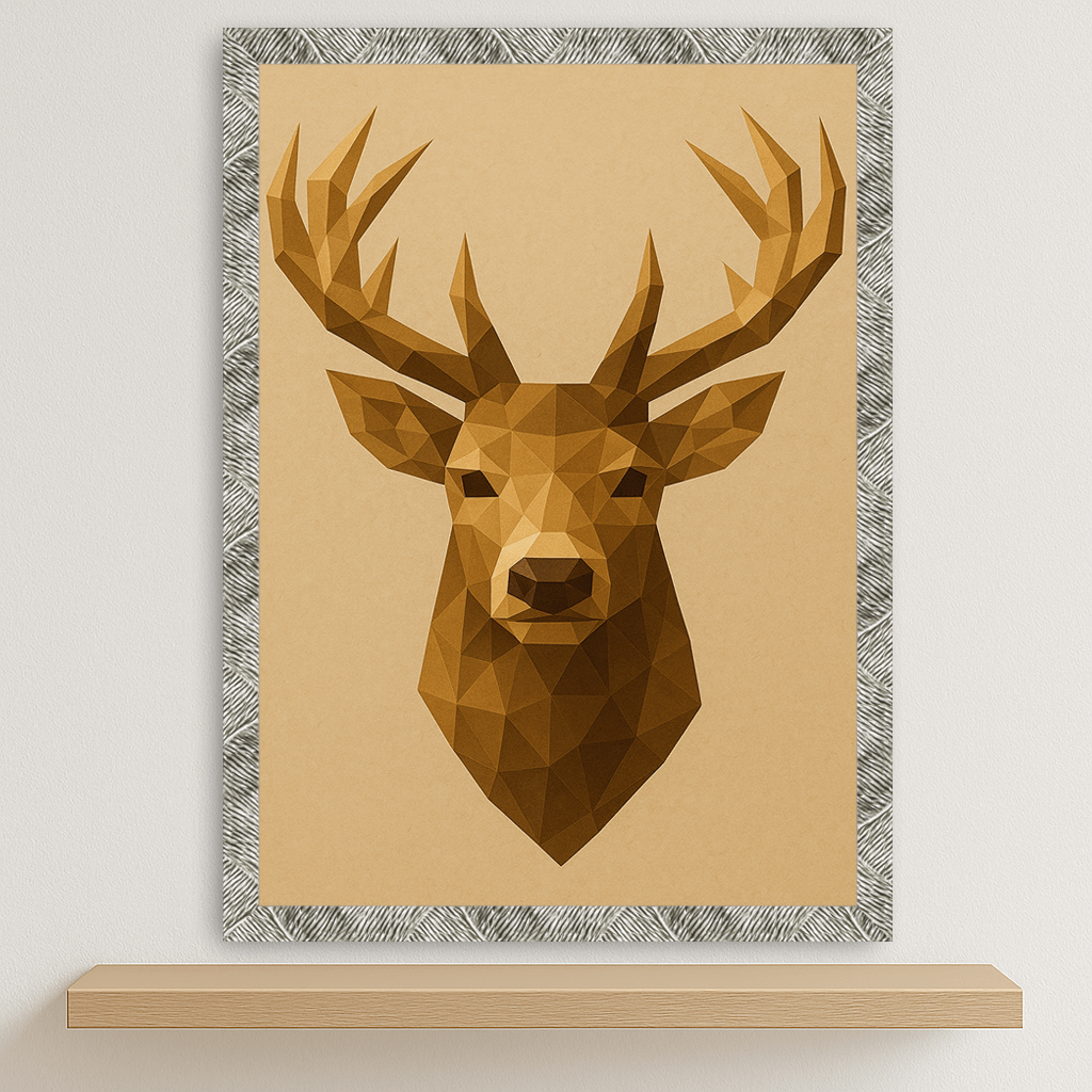 Cervo Poly Art stampato su forex, cornice argento, disponibile in 30x40, 40x50 e 50x70 cm