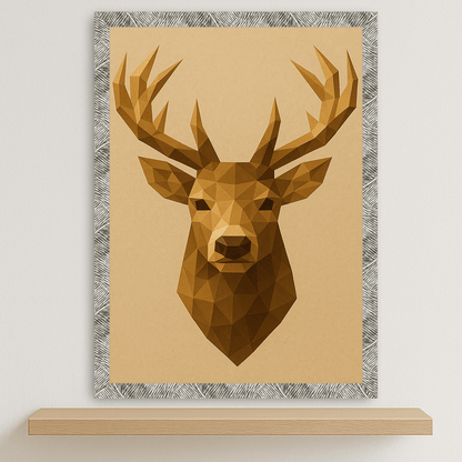 Cervo Poly Art stampato su forex, cornice argento, disponibile in 30x40, 40x50 e 50x70 cm