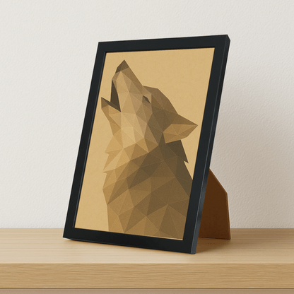 Lupo Poly Art stampato su forex, cornice portafoto nero, misura 21x29.7