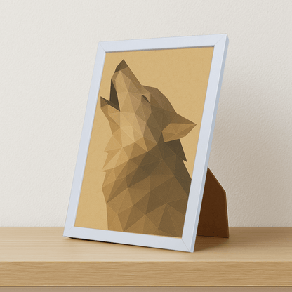 Lupo Poly Art stampato su forex, cornice portafoto bianco, misura 21x29.7