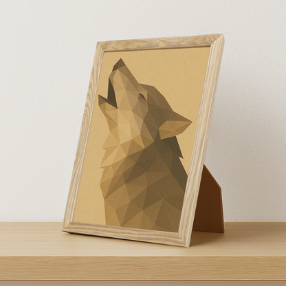 Lupo Poly Art stampato su forex, cornice portafoto legno, misura 21x29.7