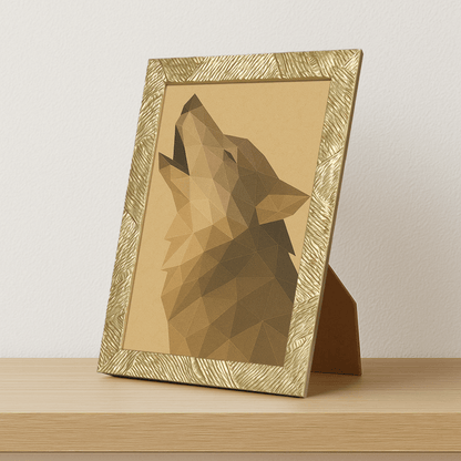 Lupo Poly Art stampato su forex, cornice portafoto oro, misura 21x29.7