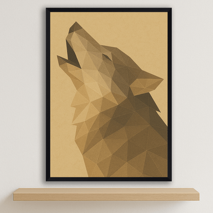 Lupo Poly Art stampato su forex, cornice nero, disponibile in 30x40, 40x50 e 50x70 cm