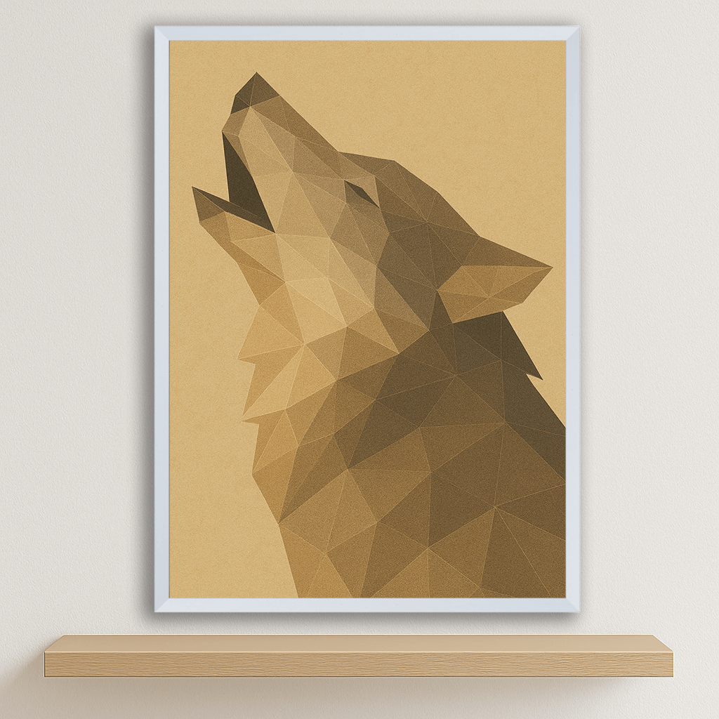 Lupo Poly Art stampato su forex, cornice bianco, disponibile in 30x40, 40x50 e 50x70 cm