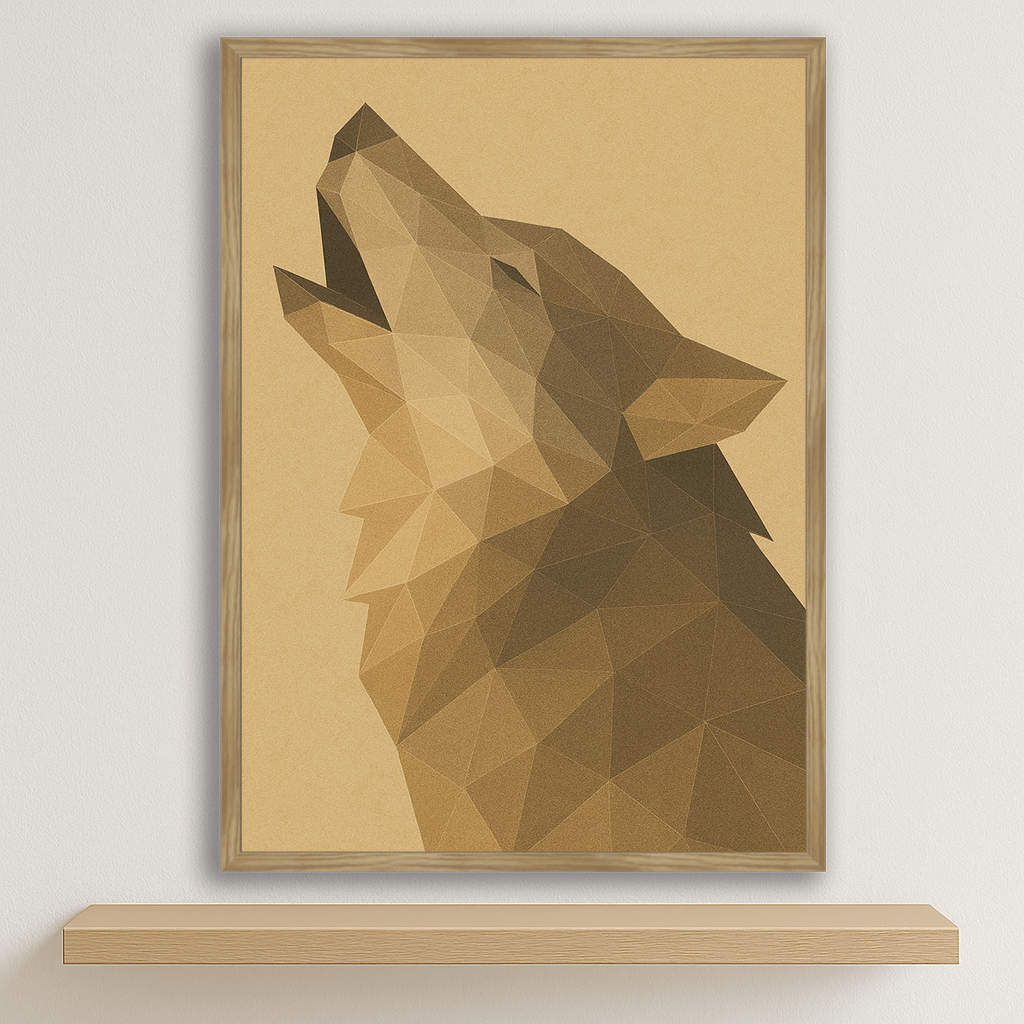 Lupo Poly Art stampato su forex, cornice legno, disponibile in 30x40, 40x50 e 50x70 cm