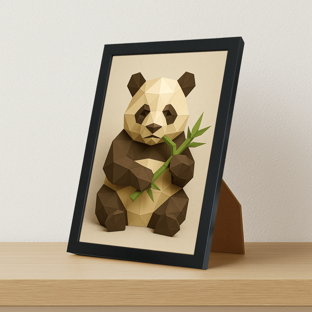 Panda Poly Art stampato su forex, cornice portafoto nero, misura 21x29.7