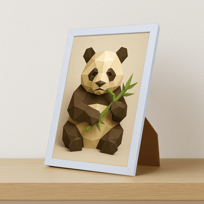 Panda Poly Art stampato su forex, cornice portafoto bianco, misura 21x29.7