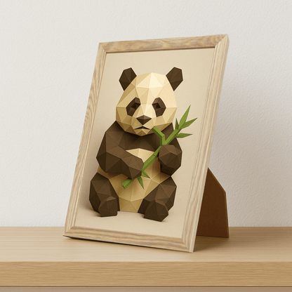 Panda Poly Art stampato su forex, cornice portafoto legno, misura 21x29.7