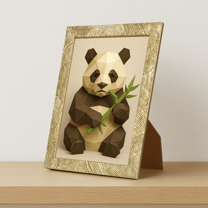 Panda Poly Art stampato su forex, cornice portafoto oro, misura 21x29.7

