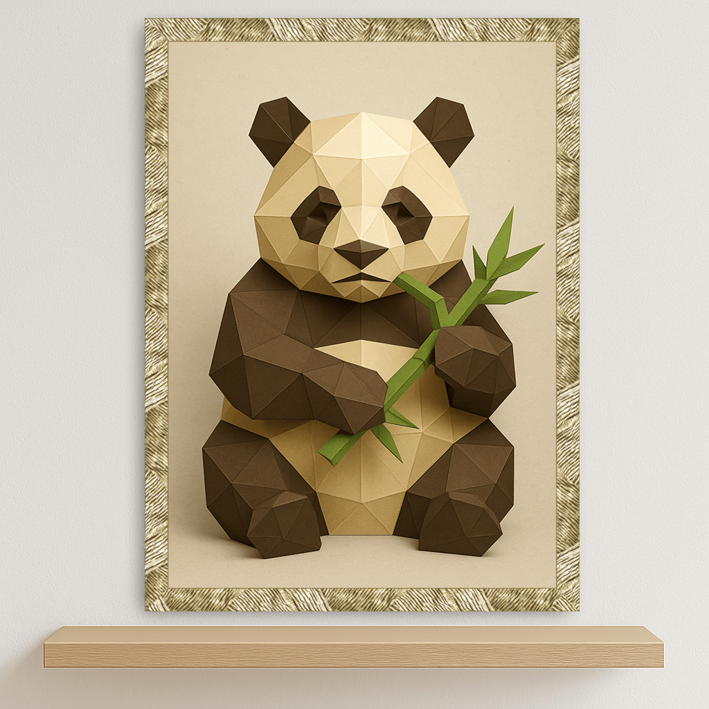 Panda Poly Art stampato su forex, cornice oro, disponibile in 30x40, 40x50 e 50x70 cm
