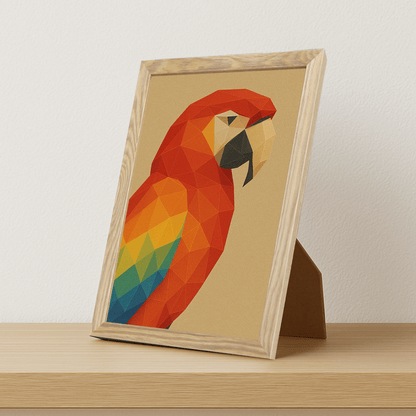 Pappagallo Poly Art stampato su forex, cornice portafoto legno, misura 21x29.7