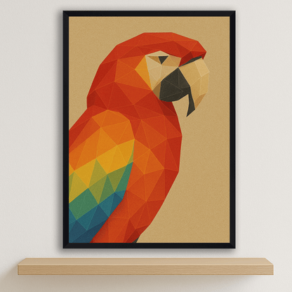 Pappagallo Poly Art stampato su forex, cornice nero, disponibile in 30x40, 40x50 e 50x70 cm