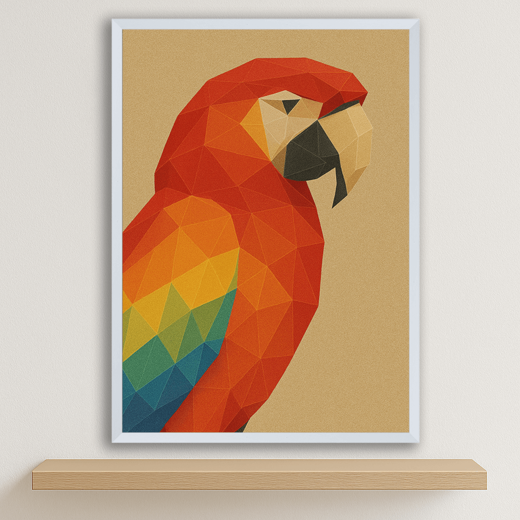 Pappagallo Poly Art stampato su forex, cornice bianco, disponibile in 30x40, 40x50 e 50x70 cm