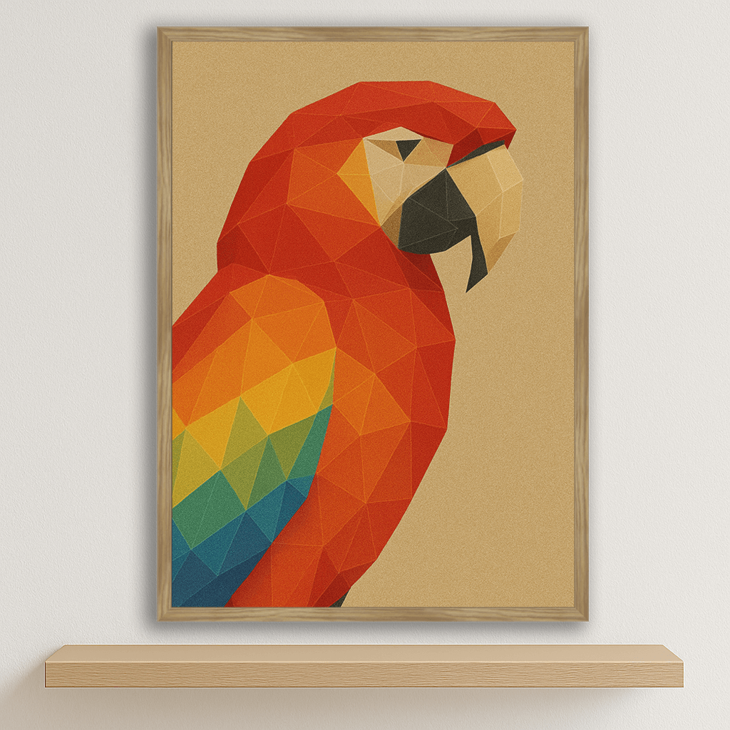 Pappagallo Poly Art stampato su forex, cornice legno, disponibile in 30x40, 40x50 e 50x70 cm