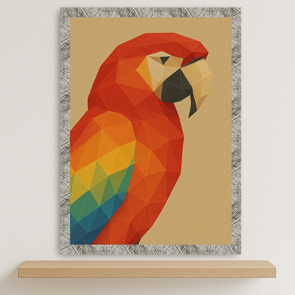 Pappagallo Poly Art stampato su forex, cornice argento, disponibile in 30x40, 40x50 e 50x70 cm