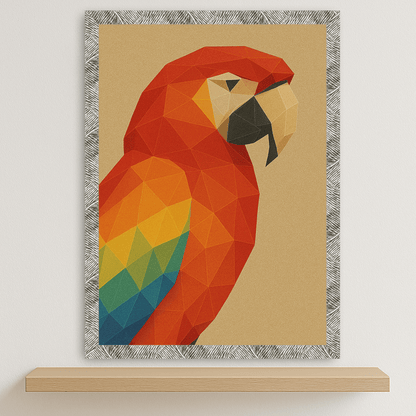 Pappagallo Poly Art stampato su forex, cornice argento, disponibile in 30x40, 40x50 e 50x70 cm