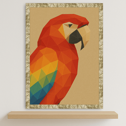 Pappagallo Poly Art stampato su forex, cornice oro, disponibile in 30x40, 40x50 e 50x70 cm