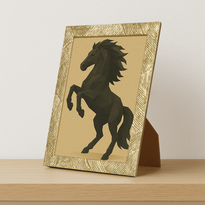 Cavallo Poly Art stampato su forex, cornice portafoto oro, misura 21x29.7