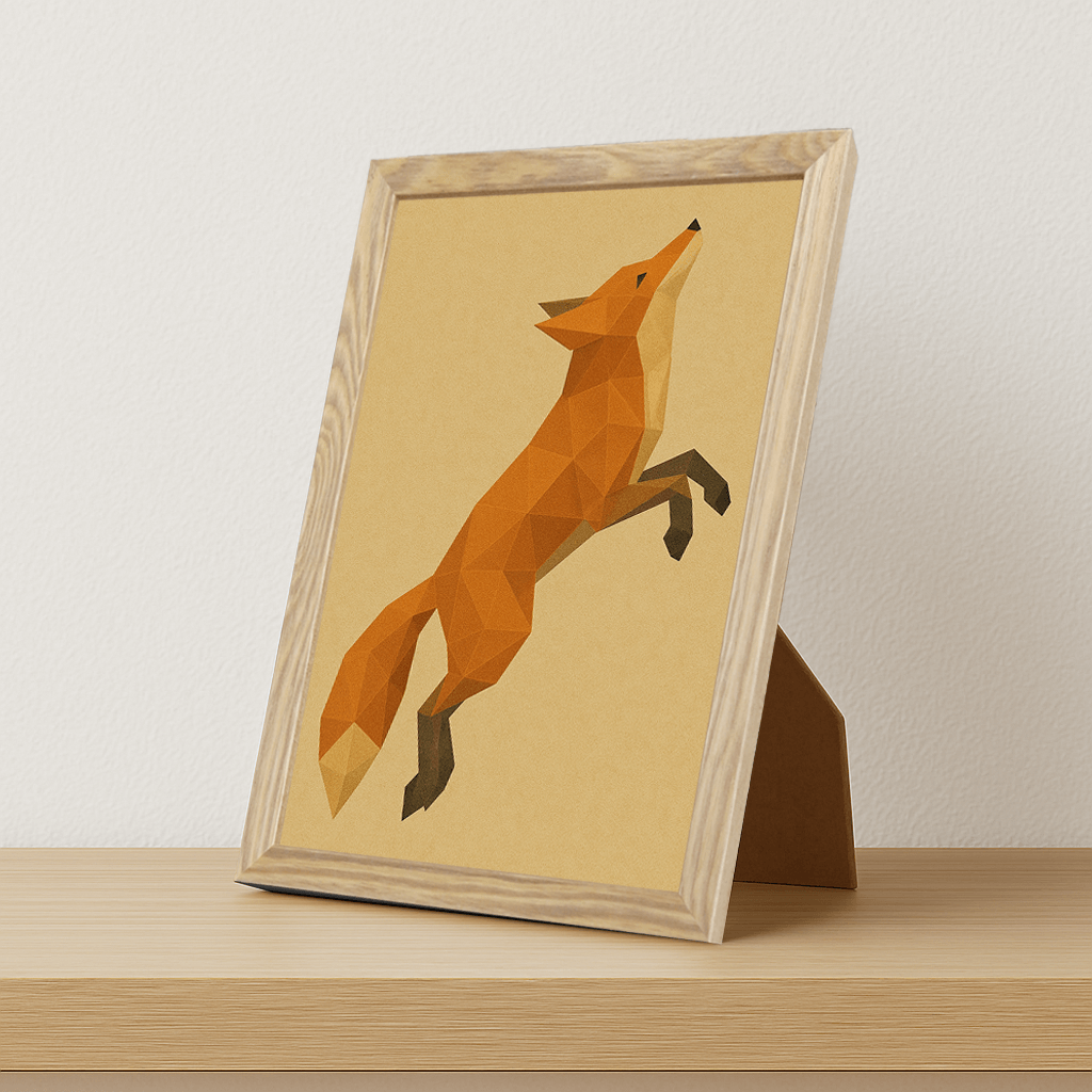 Volpe Poly Art stampato su forex, cornice portafoto legno, misura 21x29.7