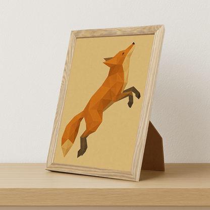 Volpe Poly Art stampato su forex, cornice portafoto legno, misura 21x29.7