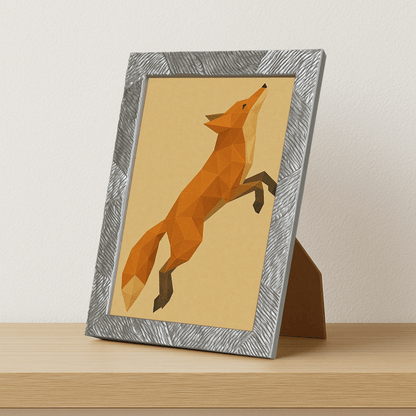 Volpe Poly Art stampato su forex, cornice portafoto argento, misura 21x29.7