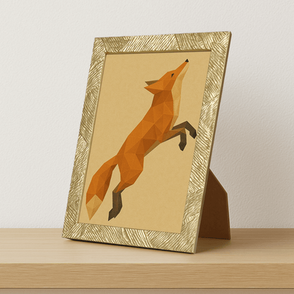 Volpe Poly Art stampato su forex, cornice portafoto oro, misura 21x29.7