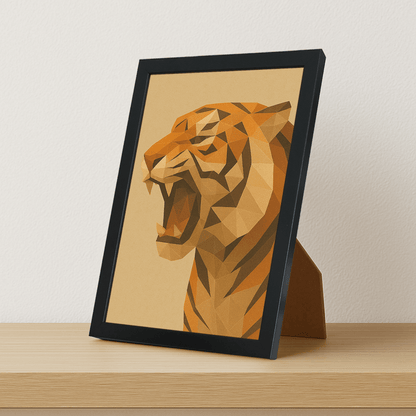 Tigre Poly Art stampato su forex, cornice portafoto nero, misura 21x29.7