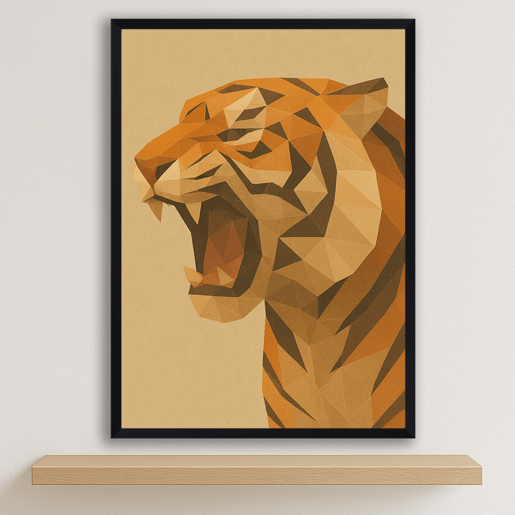 Tigre Poly Art stampato su forex, cornice nero, disponibile in 30x40, 40x50 e 50x70 cm