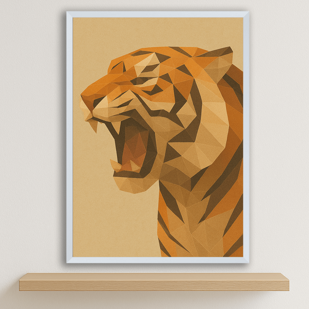 Tigre Poly Art stampato su forex, cornice bianco, disponibile in 30x40, 40x50 e 50x70 cm