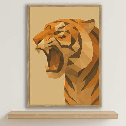 Tigre Poly Art stampato su forex, cornice legno, disponibile in 30x40, 40x50 e 50x70 cm