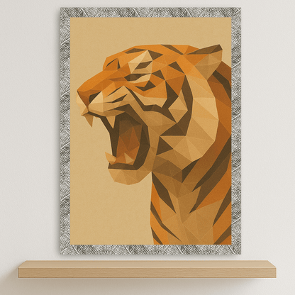 Tigre Poly Art stampato su forex, cornice argento, disponibile in 30x40, 40x50 e 50x70 cm