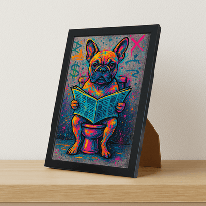 Bulldog Francese Street Art stampato su forex, cornice portafoto nero, misura 21x29.7