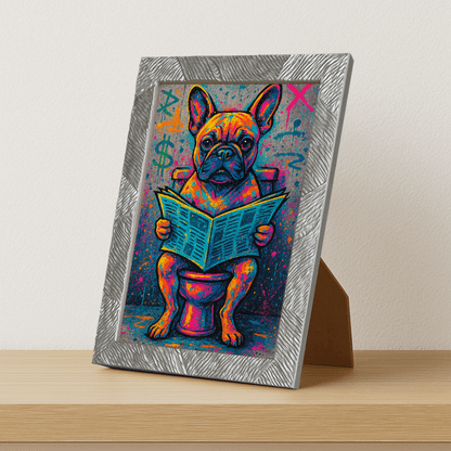 Bulldog Francese Street Art stampato su forex, cornice portafoto argento, misura 21x29.7