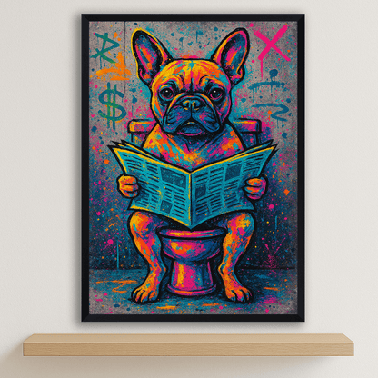 Bulldog Francese Street Art stampato su forex, cornice nero, disponibile in 30x40, 40x50 e 50x70 cm