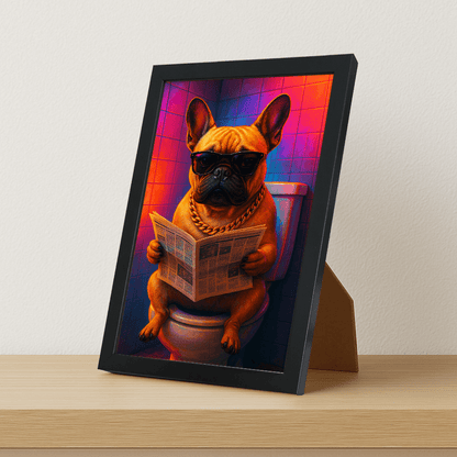 Bulldog Francese Miami stampato su forex, cornice portafoto nero, misura 21x29.7