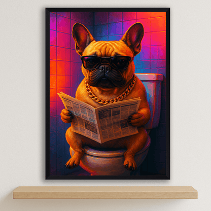 Bulldog Francese Miami stampato su forex, cornice nero, disponibile in 30x40, 40x50 e 50x70 cm