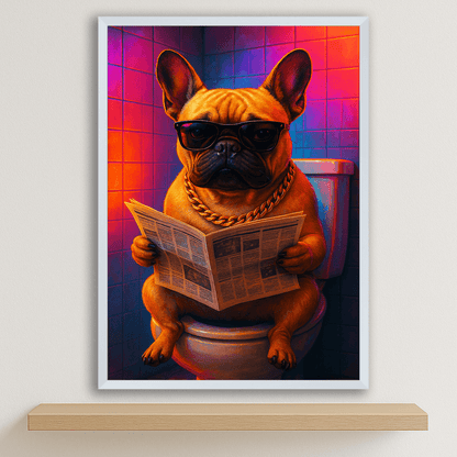 Bulldog Francese Miami stampato su forex, cornice bianco, disponibile in 30x40, 40x50 e 50x70 cm