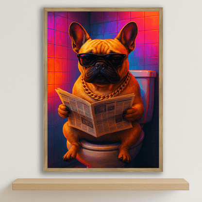 Bulldog Francese Miami stampato su forex, cornice legno, disponibile in 30x40, 40x50 e 50x70 cm
