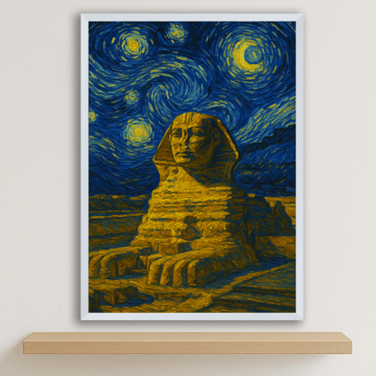 Sfinge di Giza stile Gogh stampato su forex, cornice bianco, disponibile in 30x40, 40x50 e 50x70 cm