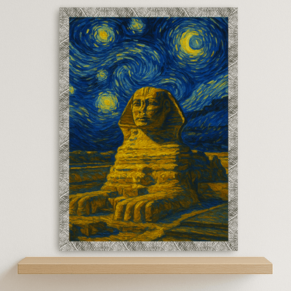 Sfinge di Giza stile Gogh stampato su forex, cornice argento, disponibile in 30x40, 40x50 e 50x70 cm