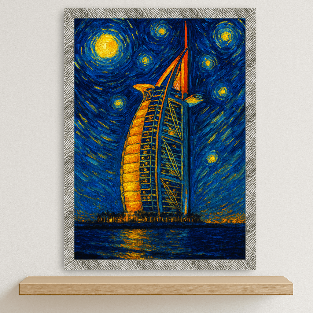 Quadri stampe d'autore Burj Al Arab stile Gogh | Incorniciamoci