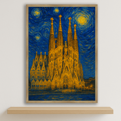 Quadri stampe d'autore La Sagrada Familia stile Gogh | Incorniciamoci