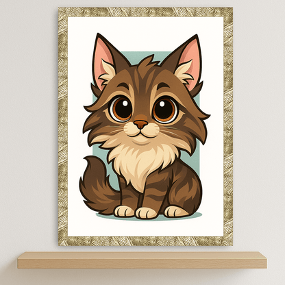 Quadri stampe d'autore Maine Coon in stile Chibi | Incorniciamoci